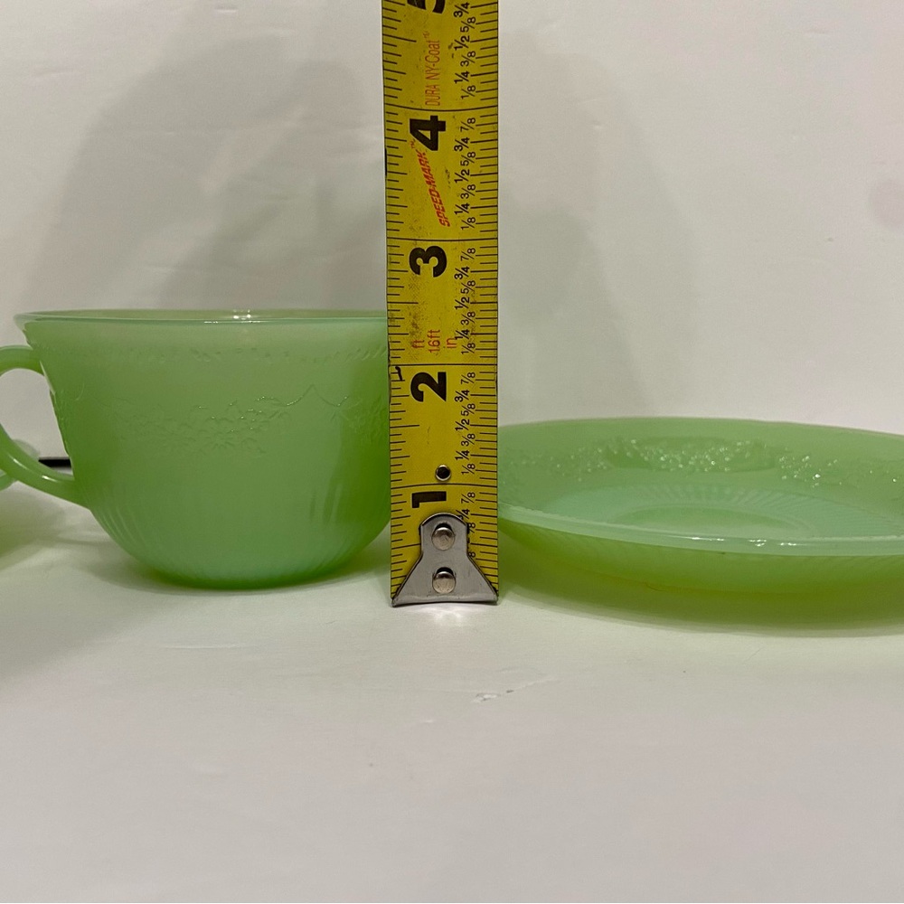 Vtg JADEITE (Jadite)/Anchor Hocking 3pc Set 2 Saucers 1 Cup Green Coffee Tea Set - Picture 11 of 17